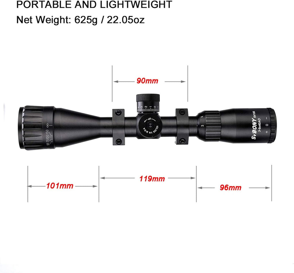 3-9x40 AO Rifle Scope with Mil Dot Reticle U902841