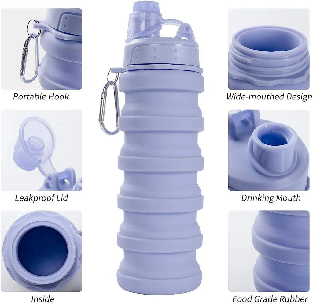 Collapsible Silicone Travel Water Bottle with Carabiner J89177