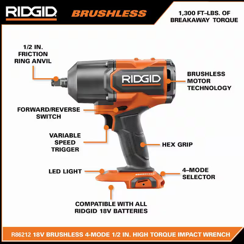 18V Brushless Cordless 1/2 in. High-Torque Impact Wrench Kit B5792