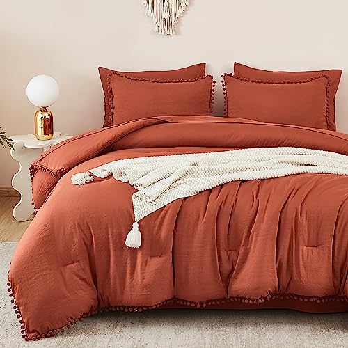 King Size 7 Pieces Terracotta Burnt Orange Comforter Set Q290