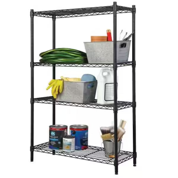 4-Tier Black Steel Wire Shelving Unit A85814