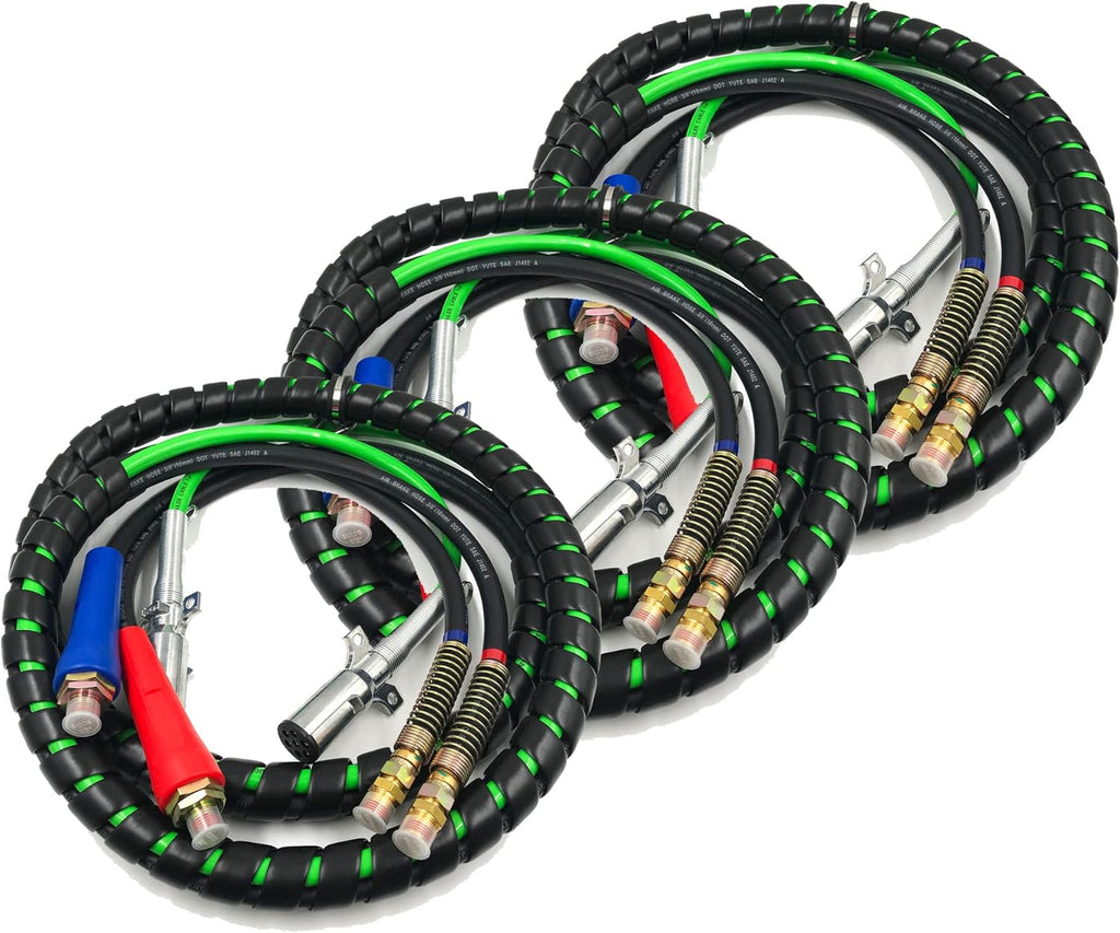 15Ft 3 in 1 ABS & Air Power Line Hose Wrap 7 Way Electrical Cable Assembly with Handle Grip L796877