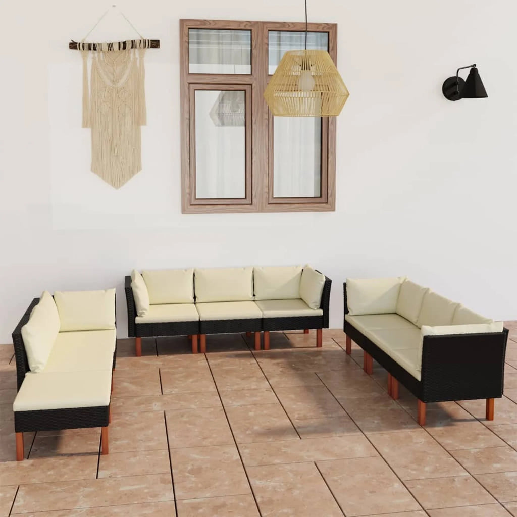 9 Piece Patio Set with Cushions Poly Rattan Black C29064