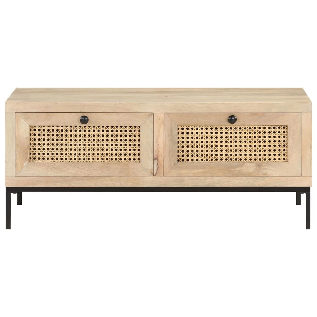 Mango Wood and Natural Cane Coffee Table with 2 Storage Drawers F181