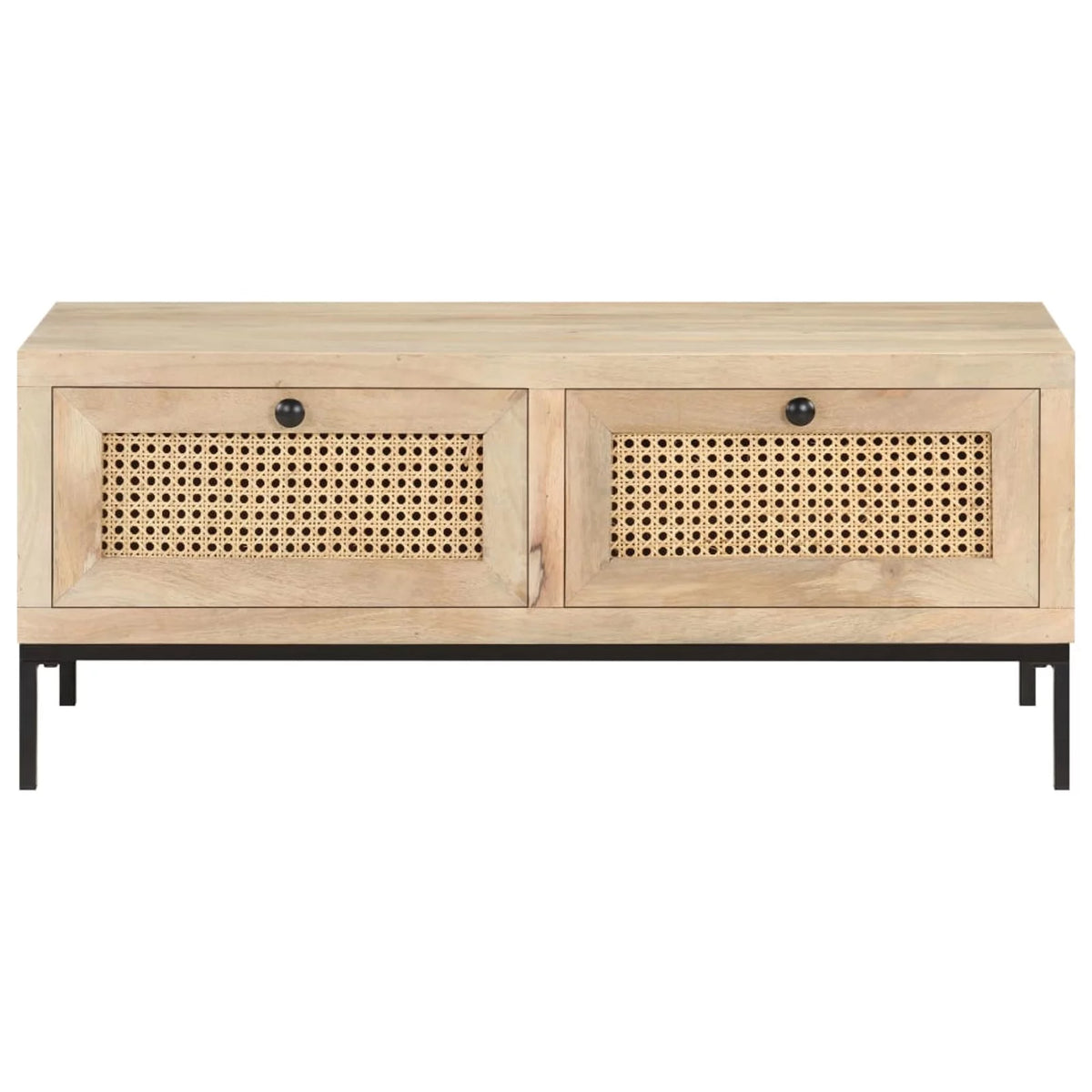 Mango Wood and Natural Cane Coffee Table with 2 Storage Drawers F181