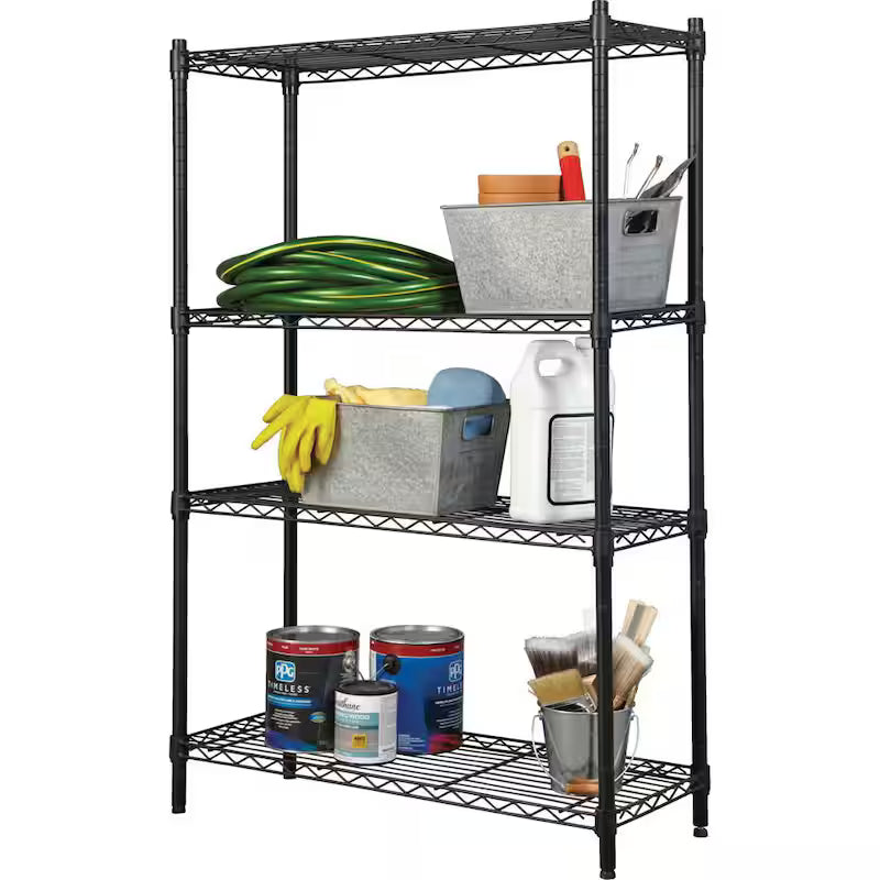 4-Tier Black Steel Wire Shelving Unit A85814