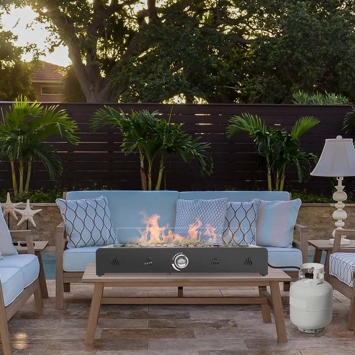 28in Propane Firepit with Glass Wind Guard Z260