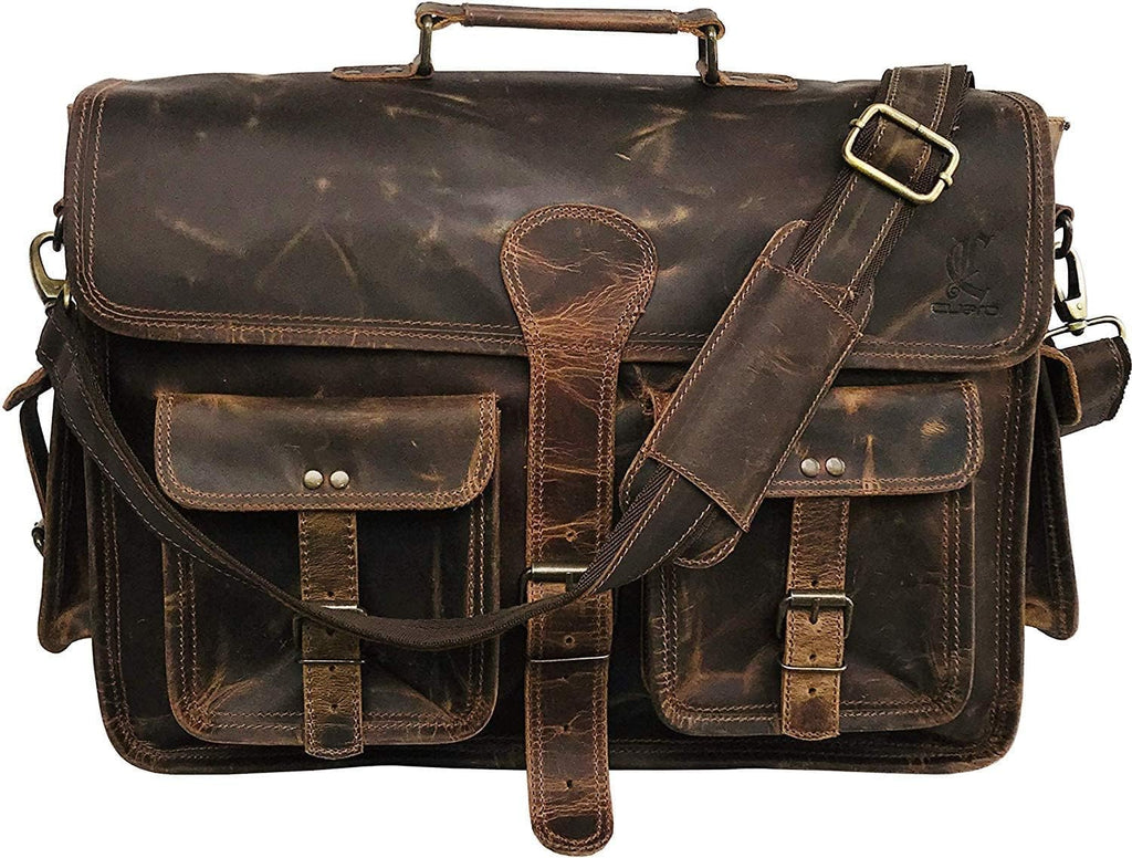 Vintage Brown Leather Laptop Messenger Bag I77194