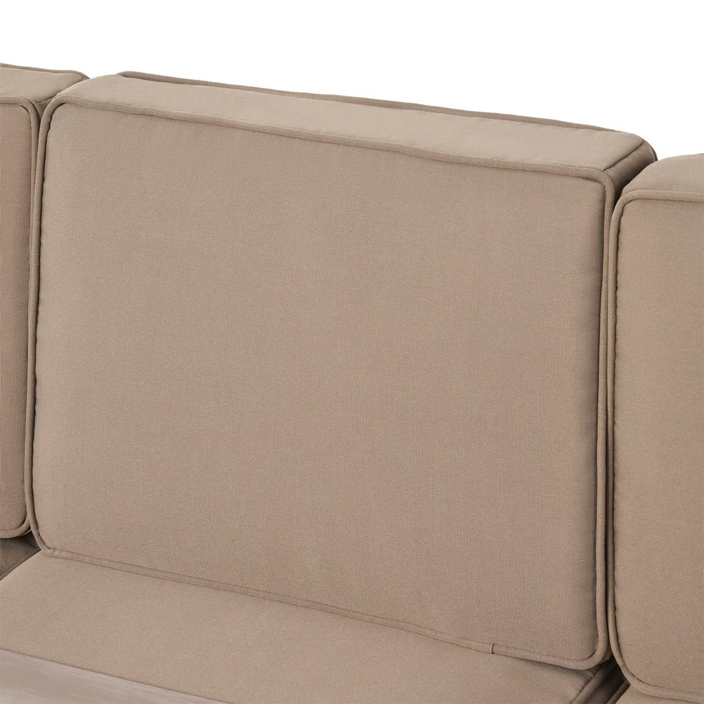 6 Seater Aluminum Sofa and Ottoman Set with Side Tables, Silver and Khaki S7846