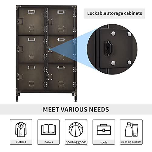 Metal Locker Storage Cabinet with 6 Lockable Doors J260630
