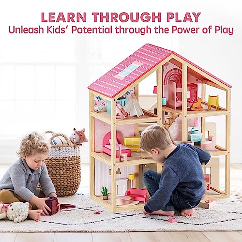Wooden Dollhouse with 31Pcs Furniture Accessories D8240