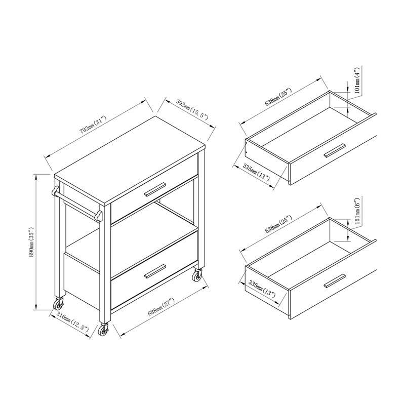 Contemporary Wood 2-Drawer Kitchen Cart K97874