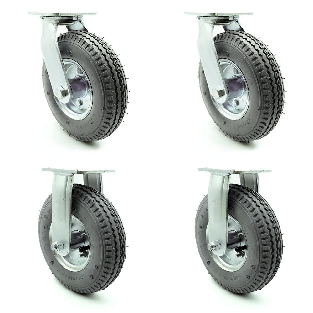 10" Pneumatic Rigid Caster, Black Rubber Wheel, 350 lbs. Capacity, Pack of 2 A8459