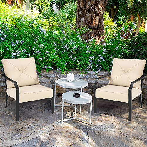 Set of 2 Black & Beige Patio Armchairs with Padded Cushions R143301