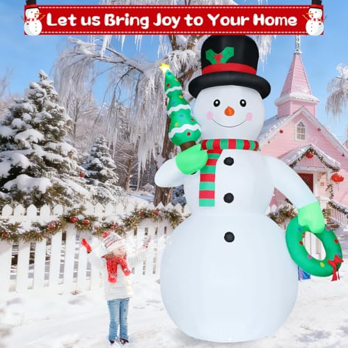 12 FT Christmas Inflatable Snowman with Christmas Tree & Wreath Built-in LEDs E365