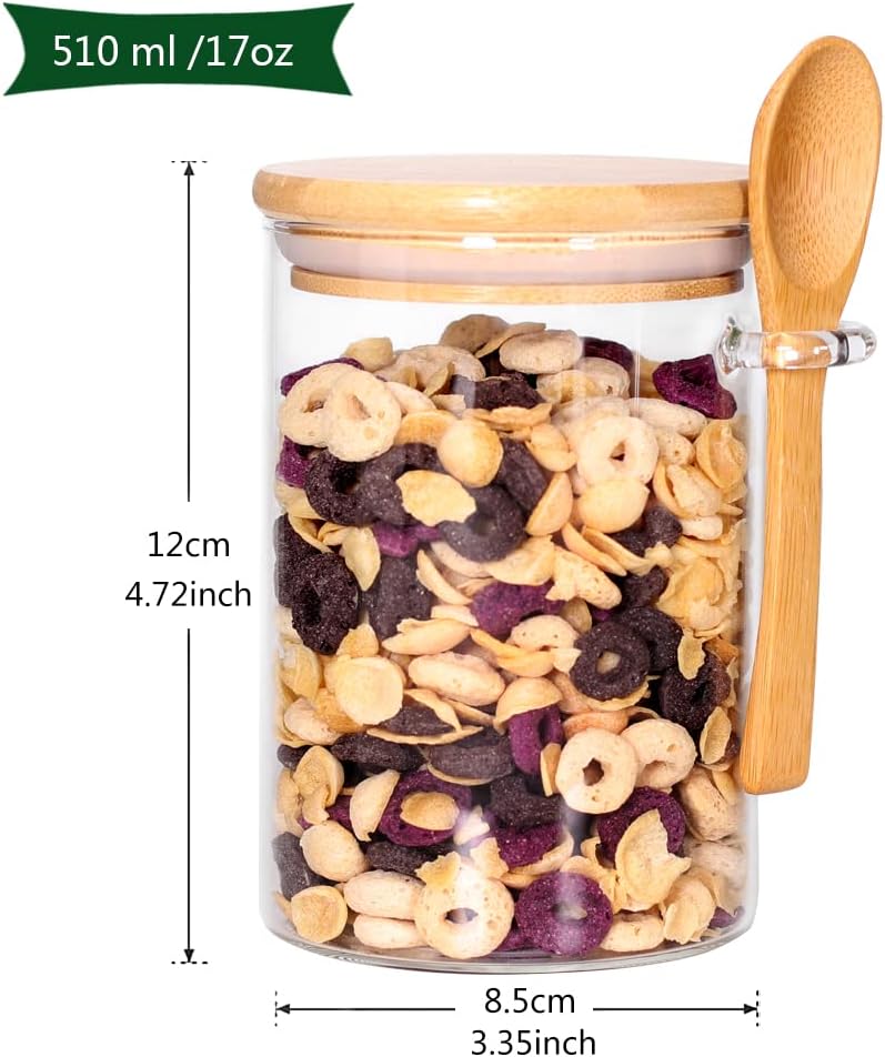 17 OZ Glass Containers with Bamboo Lids and Wooden Spoons (6 Pack) A6081