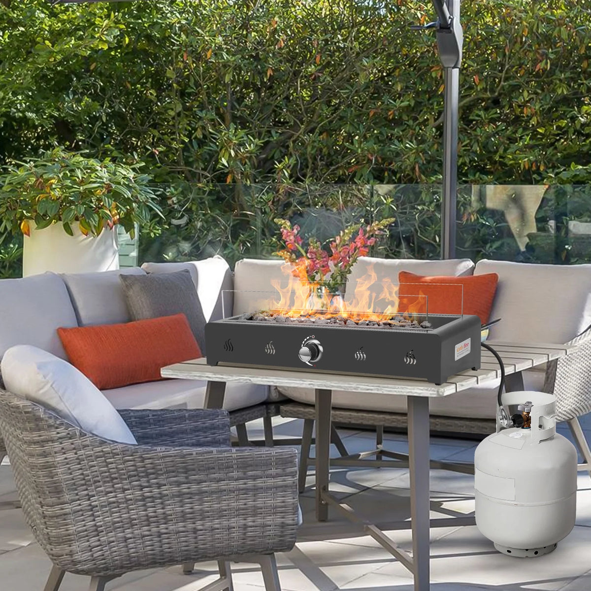 28in Propane Firepit with Glass Wind Guard Z260