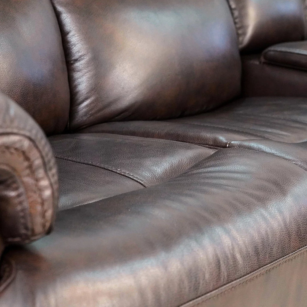 Leather Power Reclining Loveseat with Adjustable Headrest W50225
