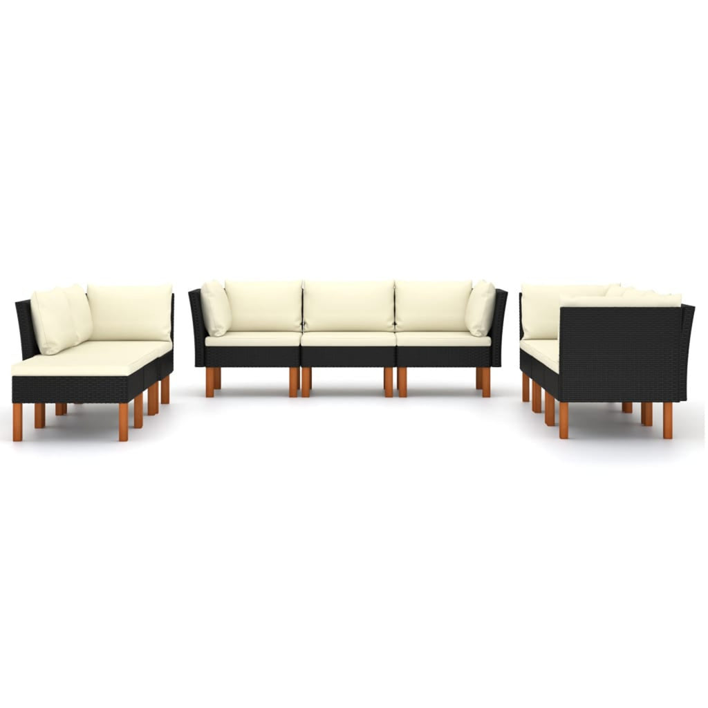 9 Piece Patio Set with Cushions Poly Rattan Black C29064