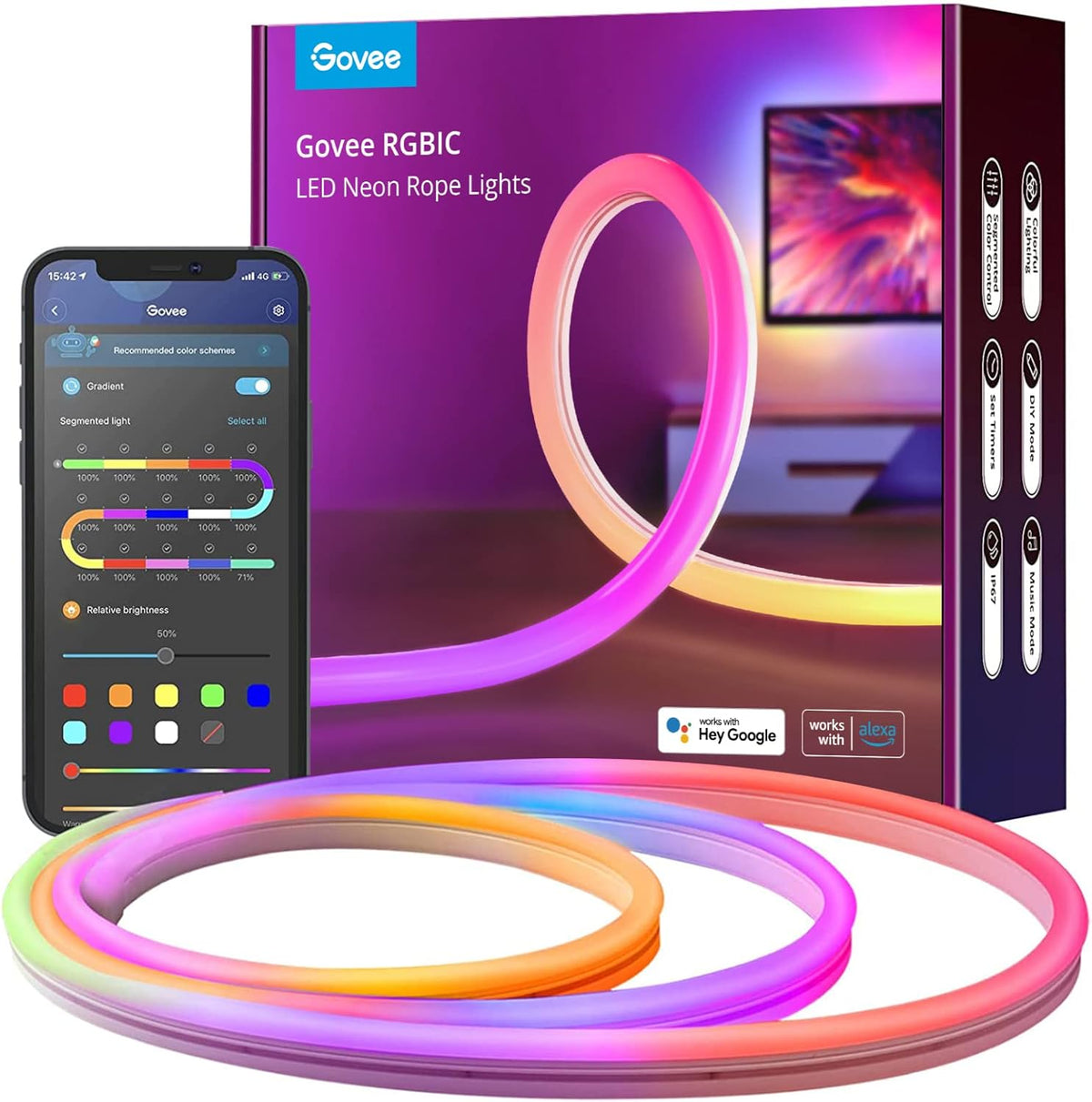 Neon Rope Light, RGBIC LED Rope Light, 10ft, Pack of 2 L6716
