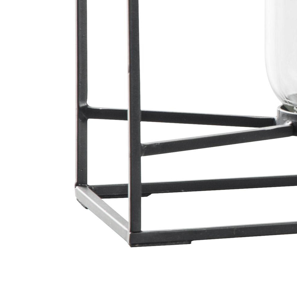3 Glass Hurricane Candle Holders with Metal Frame, Black and Gold O847193