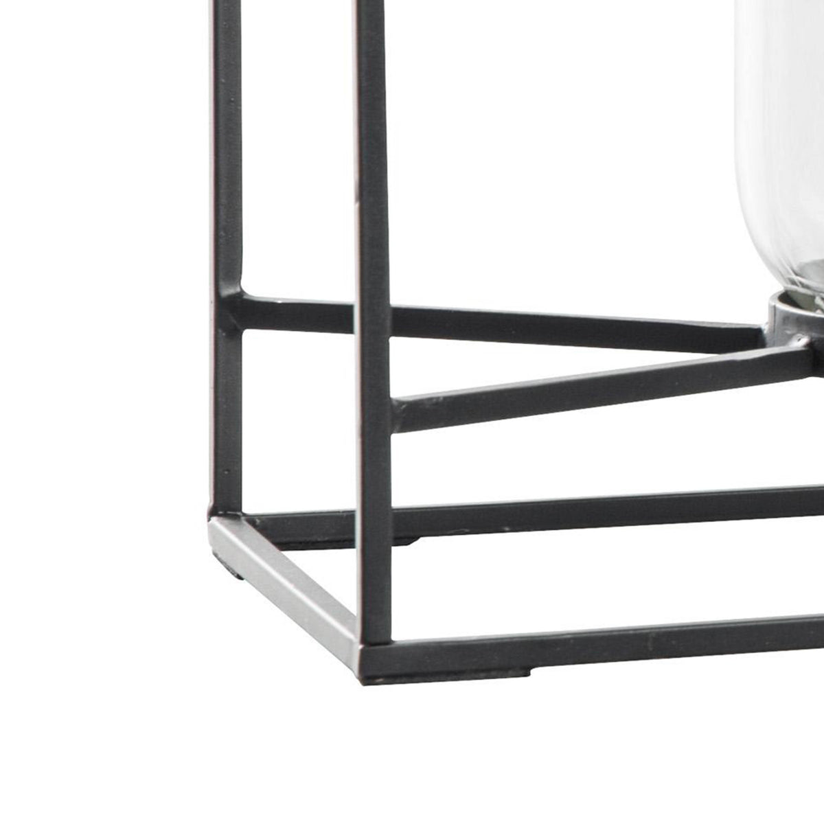 3 Glass Hurricane Candle Holders with Metal Frame, Black and Gold O847193