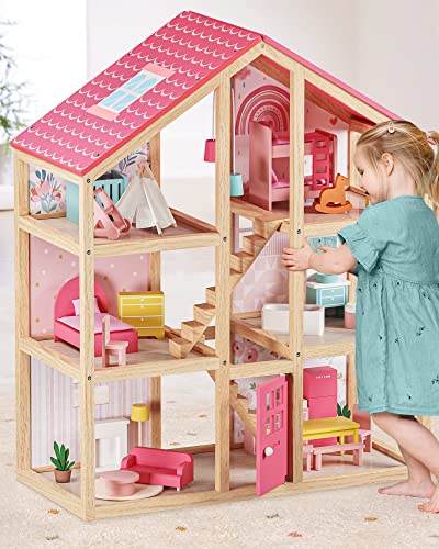 Wooden Dollhouse with 31Pcs Furniture Accessories D8240