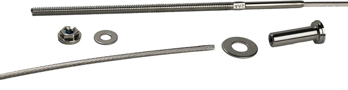 Stainless Steel Cable Railing Installation Kit for Deck Railing for 4x4 and 6x6 Posts, 1/8 Inch Cable, 25 Feet with Long Terminals and Stainless Chamfer Caps F464755