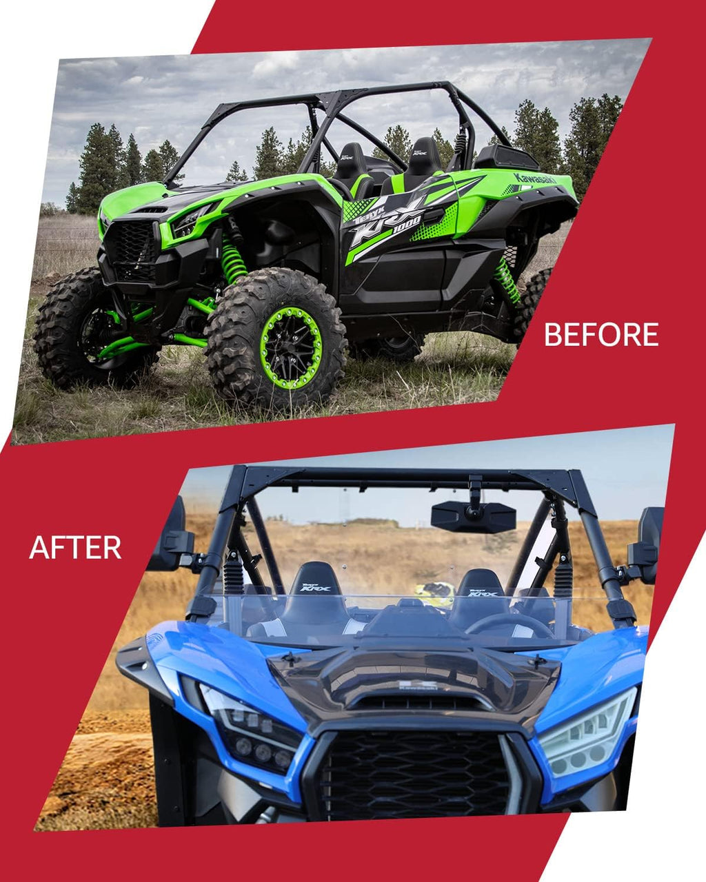 Front Half Windshield for Kawasaki Teryx KRX 1000, Clear Hard Coated Vented Polycarbonate Windscreen V3949