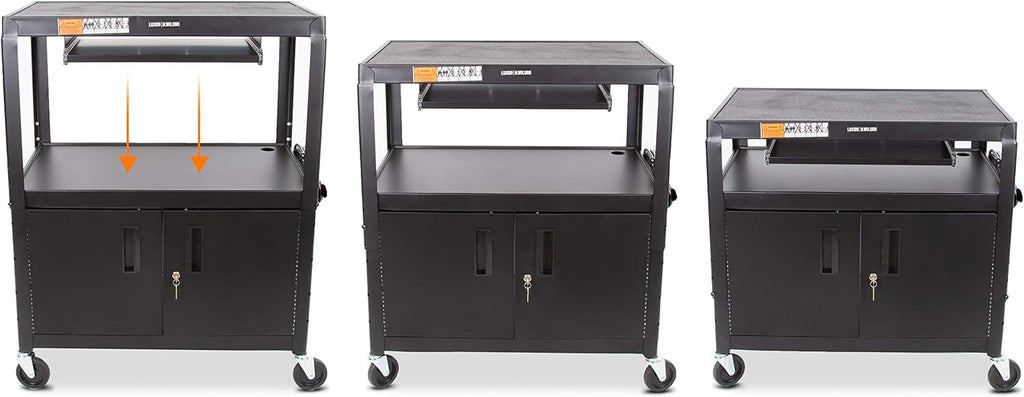 Extra Wide AV Cart with Locking Cabinet and Pullout Keyboard Tray S89360