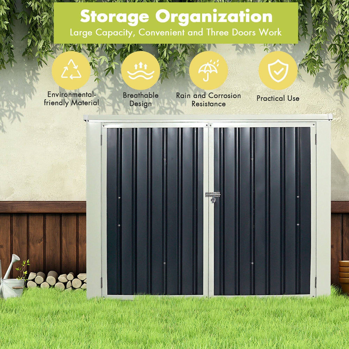 Grey Horizontal Storage Shed 68 Cubic Feet H317