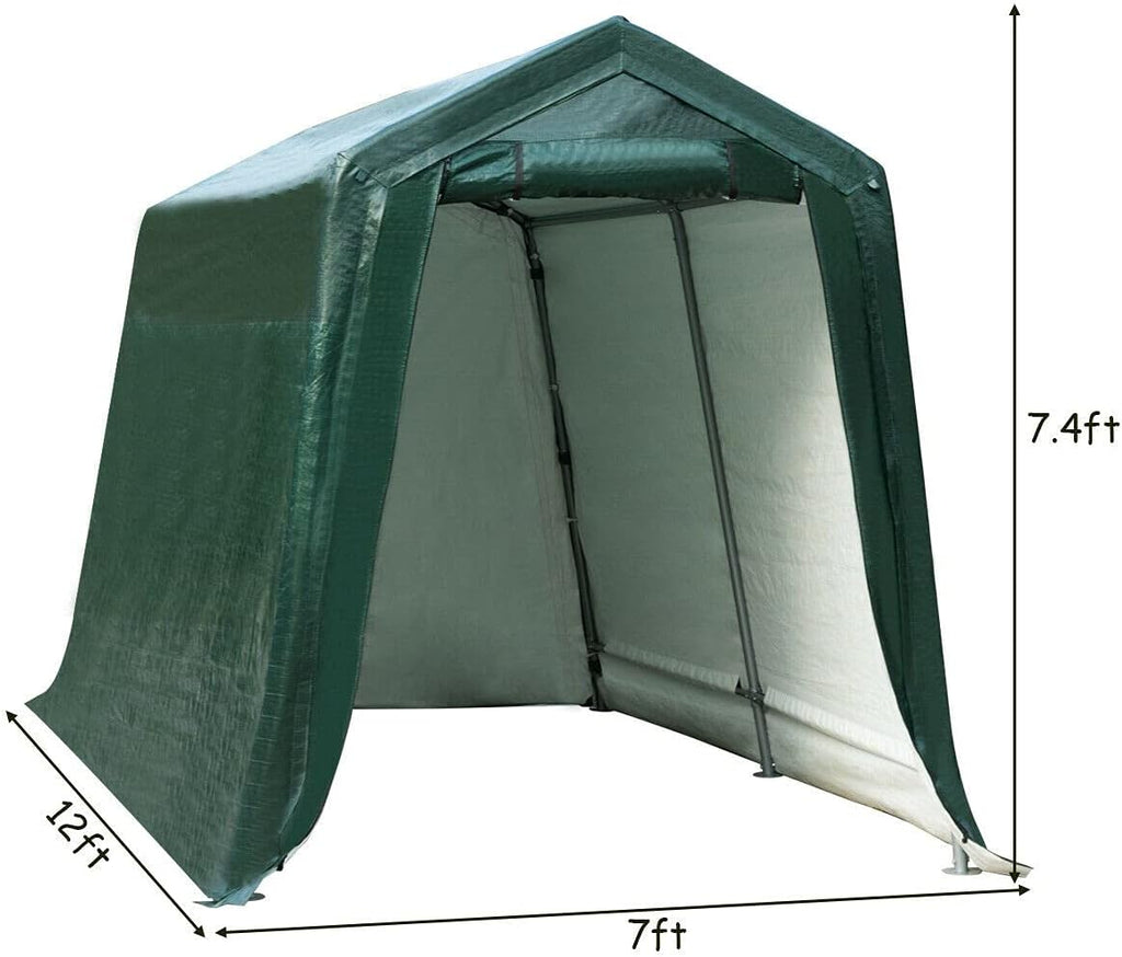 7 Ft x 12 Ft Outdoor Carport Shelter with Metal Frame and Waterproof Cover X6466