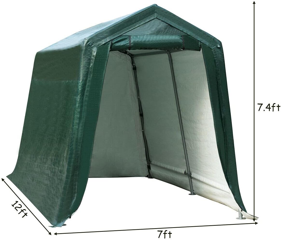 7 Ft x 12 Ft Outdoor Carport Shelter with Metal Frame and Waterproof Cover X6466