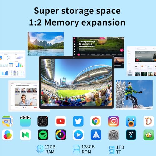 Android 14 Tablet with Keyboard, 12GB RAM, 128GB Storage, 10 Inch 2-in-1 Tablet X812