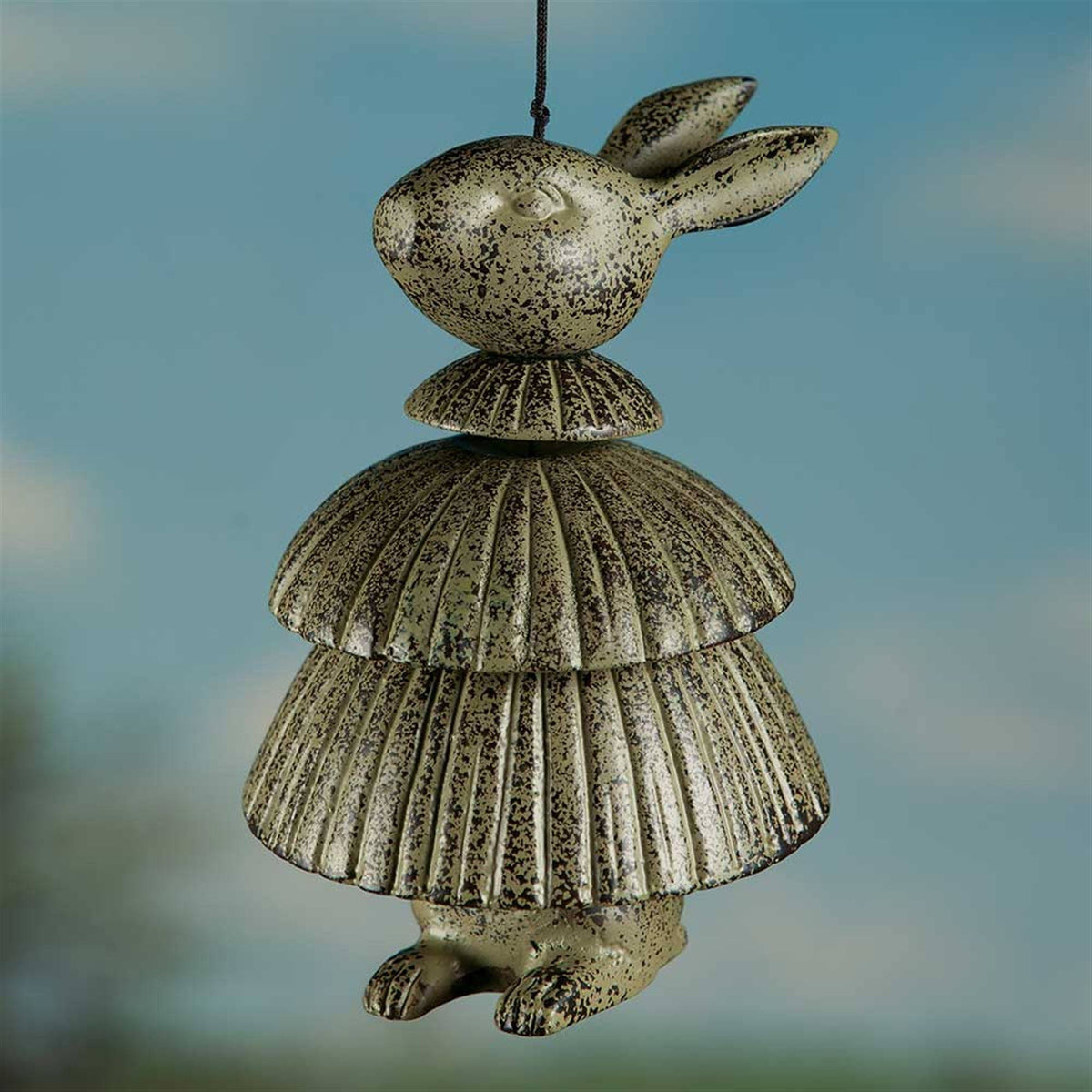 Rabbit Wind Chime, Cast Aluminum Verdigris Finish, 11x22 Q15818