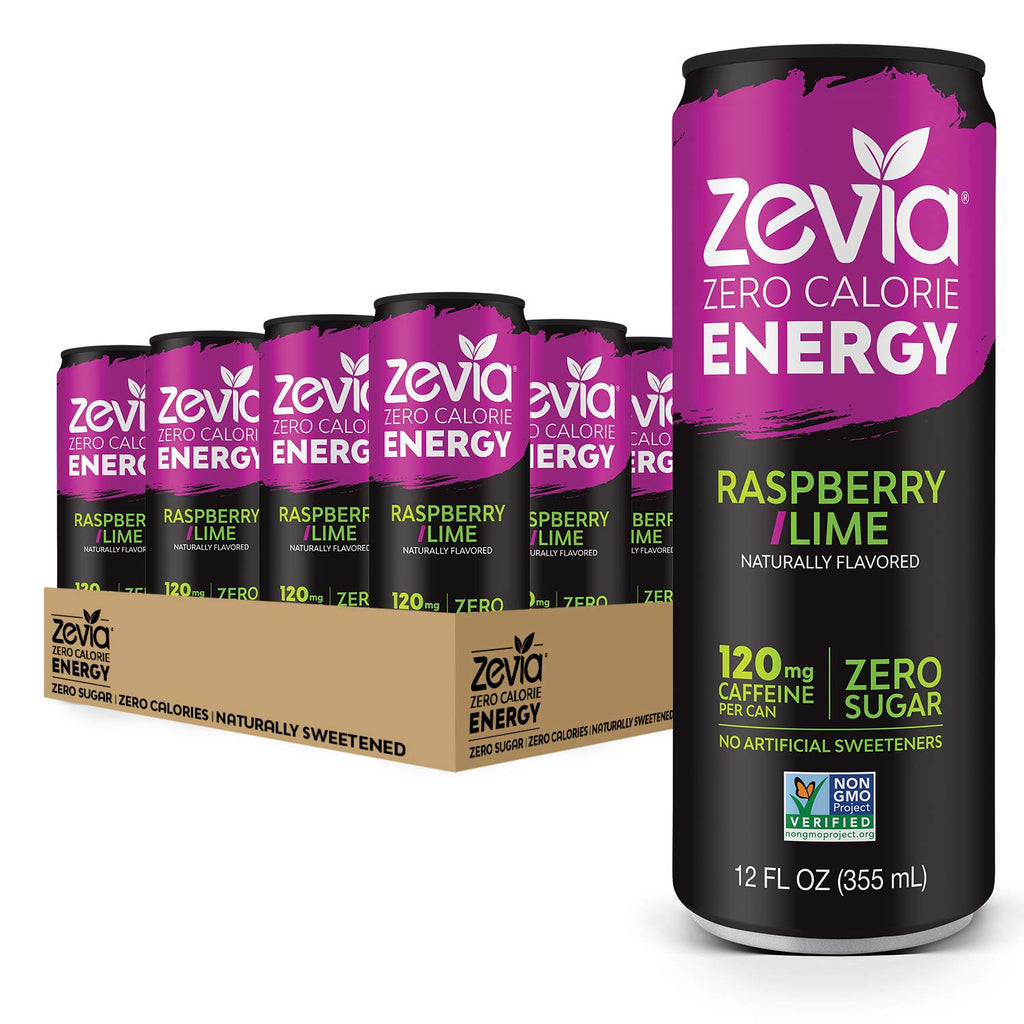 Zero Calorie Soda Cola 12 Ounce Cans Pack of 24 and Zero Calorie Energy Drink Raspberry Lime 12 Ounce Cans Pack of 12 U64361