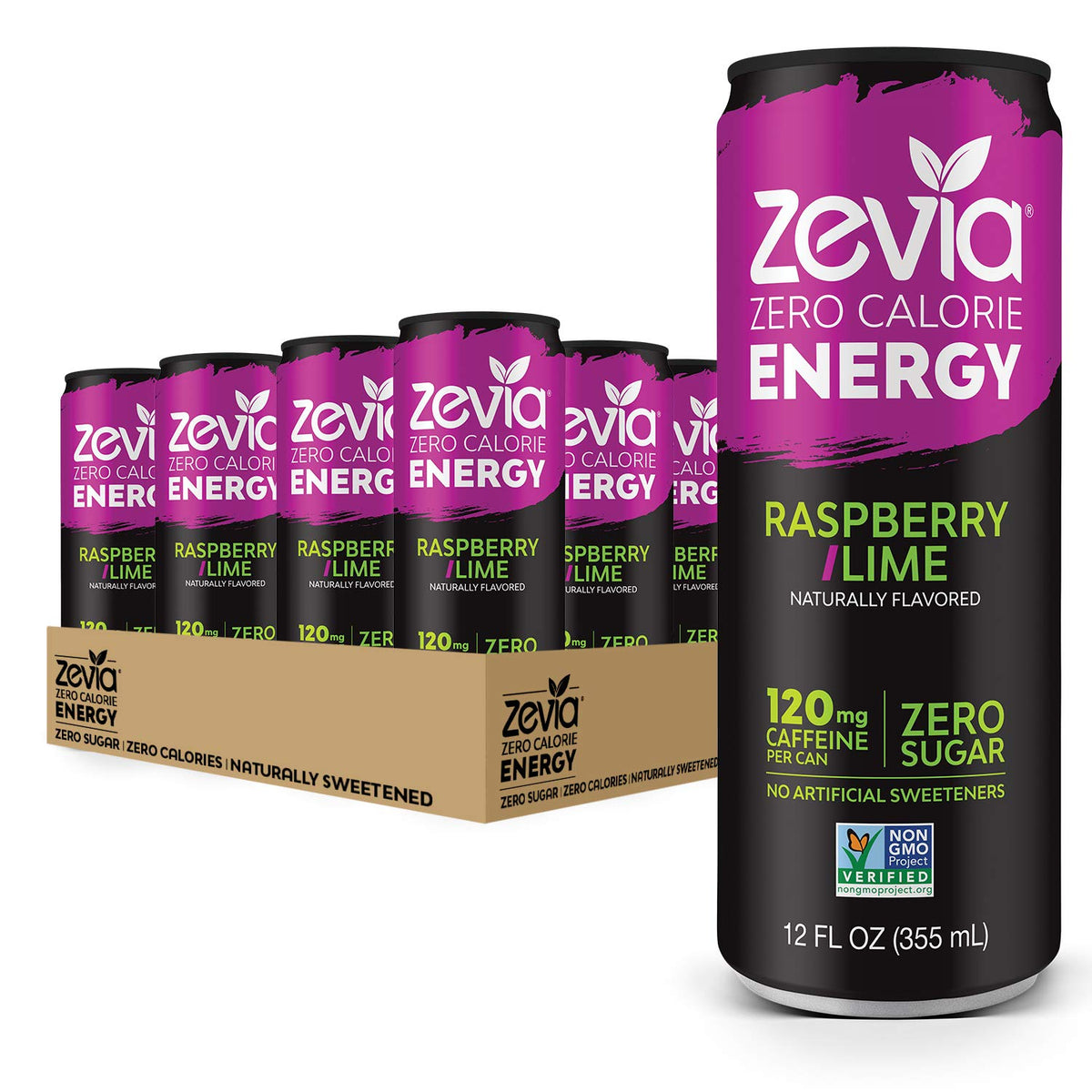 Zero Calorie Soda Cola 12 Ounce Cans Pack of 24 and Zero Calorie Energy Drink Raspberry Lime 12 Ounce Cans Pack of 12 U64361