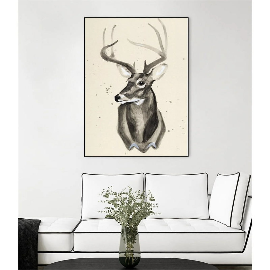 Canvas 24x32 Watercolor Deer Head 3 Framed in Multi-Color T526