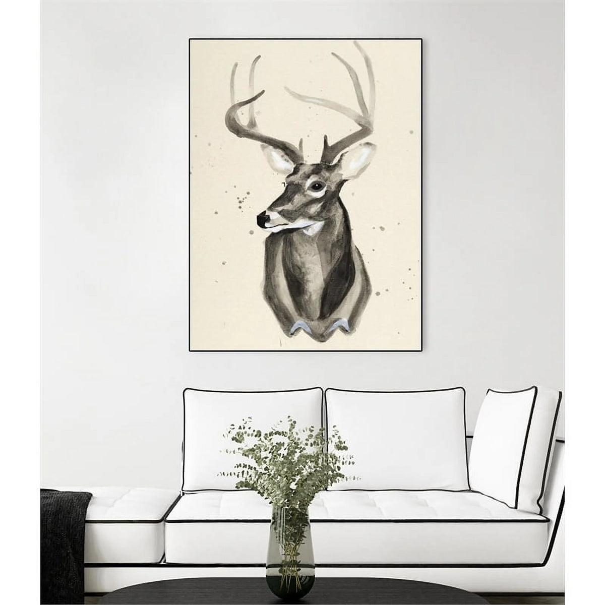 Canvas 24x32 Watercolor Deer Head 3 Framed in Multi-Color T526