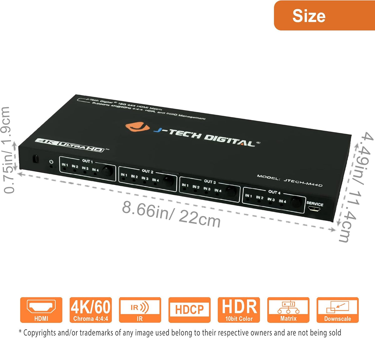 4K 60Hz 4x4 HDMI Matrix Switch with Downscaler EDID HDCP 2.2 HDMI 2.0 K40093