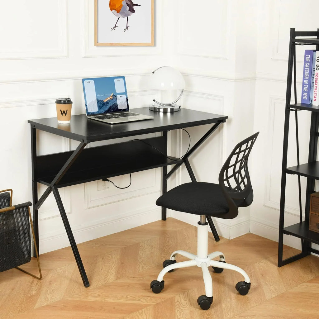 39.4 inch Black Desk with Storage Shelves W327898