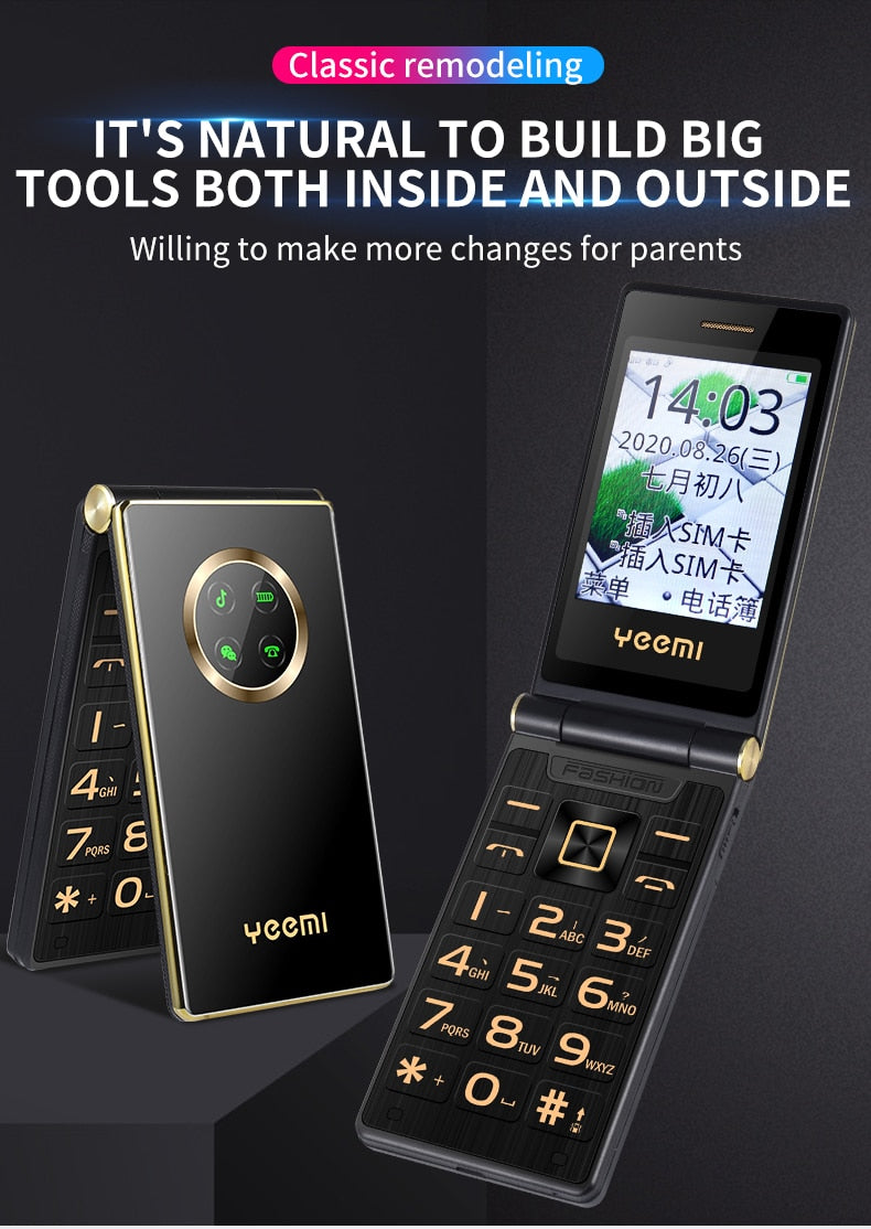 Black GSM Flip Cellphone with SOS Call, Speed Dial, Flashlight, Large Key V6904