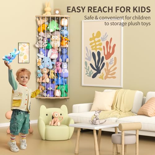 Wood Corner Stuffed Animal Storage Organizer with Star Pattern U568825