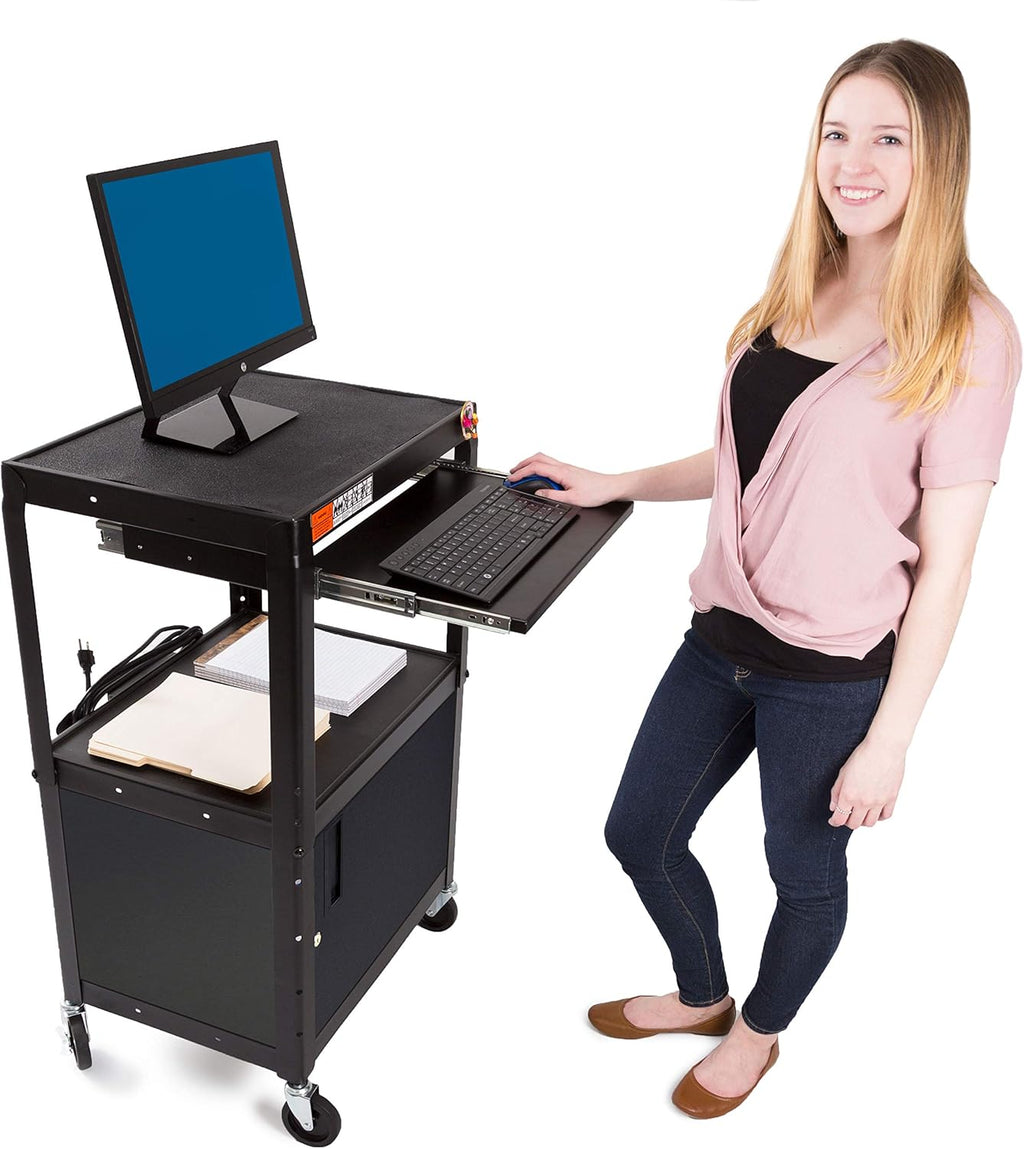 Extra Wide AV Cart with Locking Cabinet and Pullout Keyboard Tray S89360