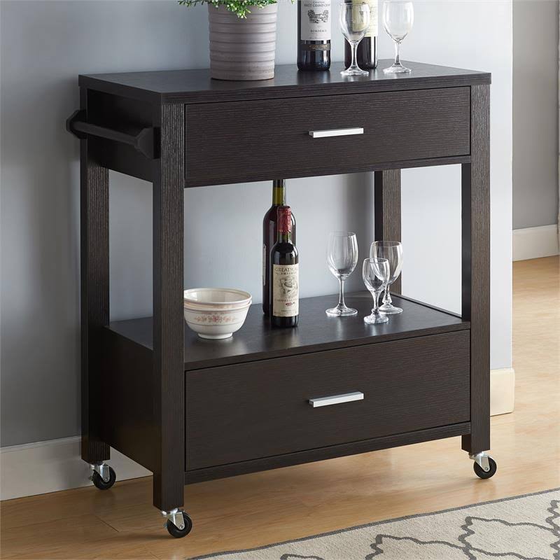 Contemporary Wood 2-Drawer Kitchen Cart K97874