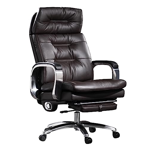 Office Chair with Footrest Ergonomic Executive Reclining Genuine Leather Desk Chair R41894
