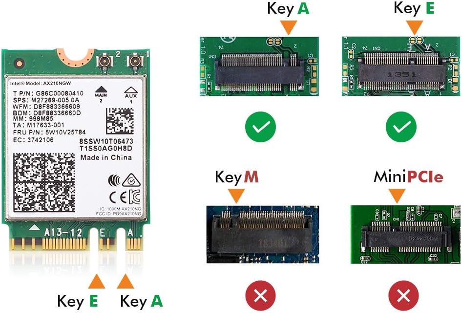 WiFi 6E Card AX210 Bluetooth 5.2 Tri-Band 5400Mbps Wireless Module Pack of 2 D348800