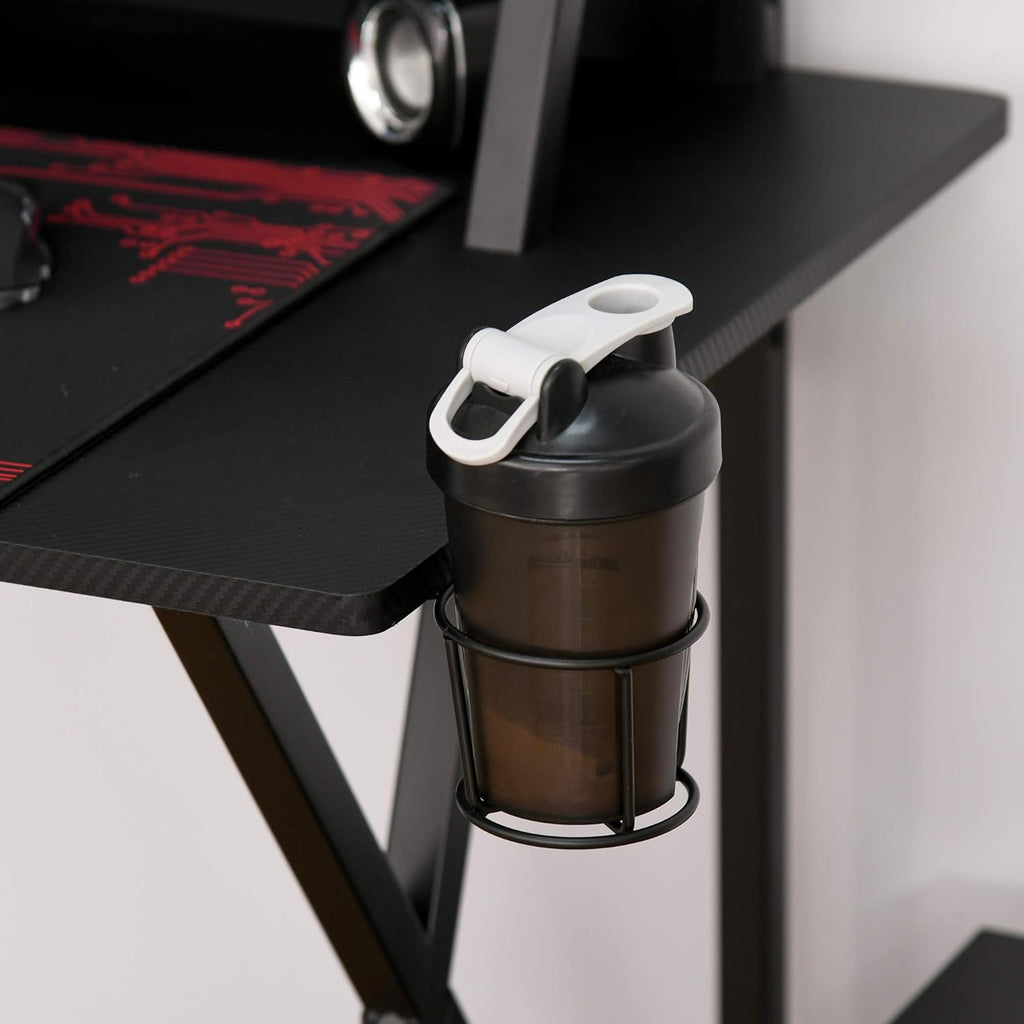 Black Carbon Fiber Style Gaming Desk with Elevated Monitor Shelf Z1646