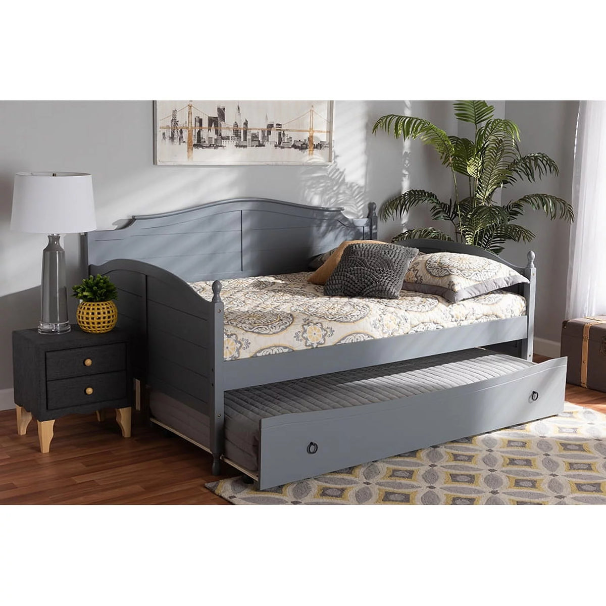 Grey Wood Full Size Daybed with Trundle Bed B6435