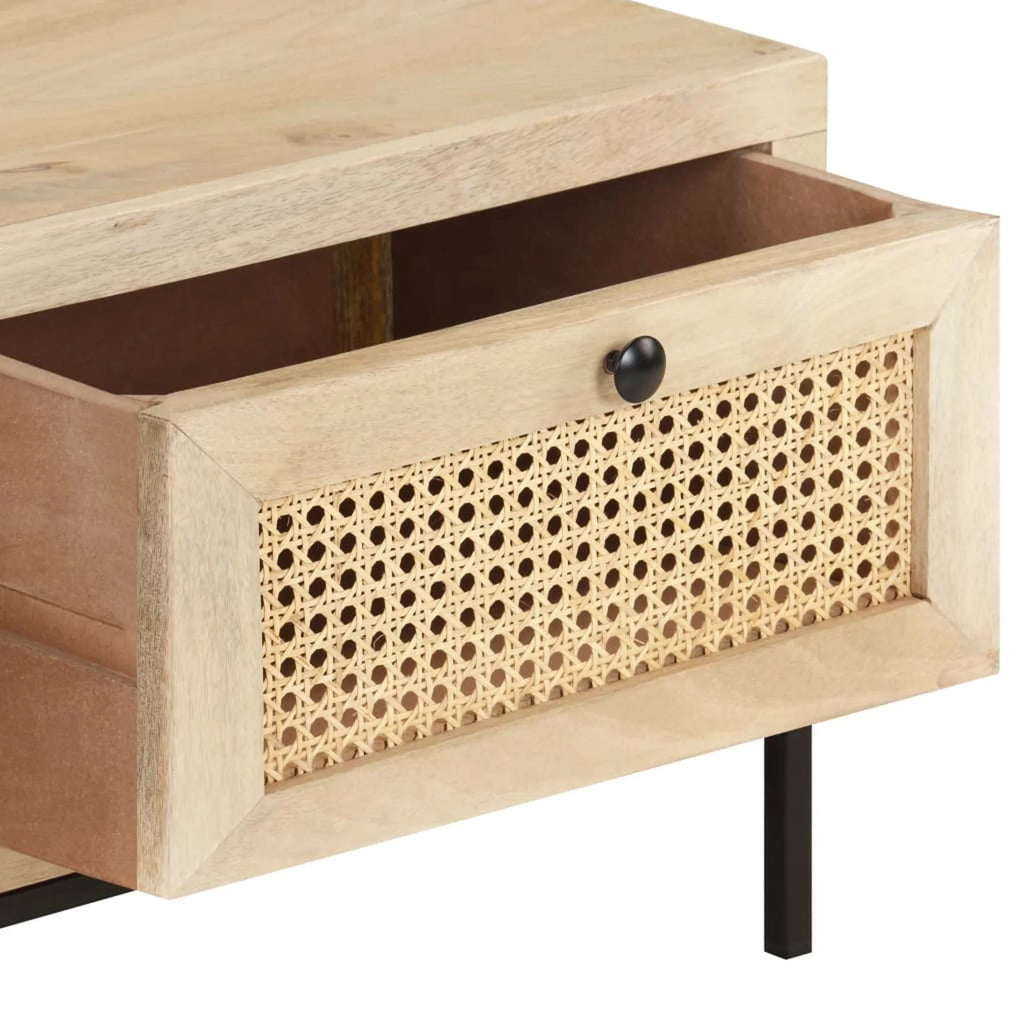 Mango Wood and Natural Cane Coffee Table with 2 Storage Drawers F181